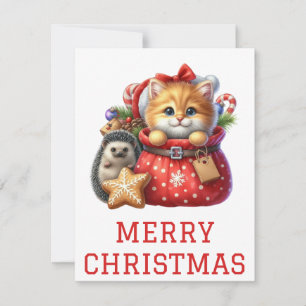 Niedliche Kitten und Igel Weihnachtskarte Feiertagskarte