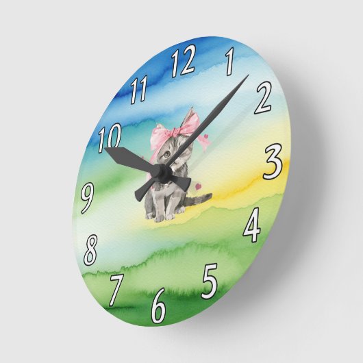Niedliche Kitten Wall Clock mit rosa Bow Runde Wanduhr (Winkel)