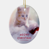 Niedliche Kittenruhe auf einer Weihnachtsmannmütze Keramik Ornament (Rechts)