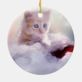 Niedliche Kittenruhe auf einer Weihnachtsmannmütze Keramik Ornament (Hinten)