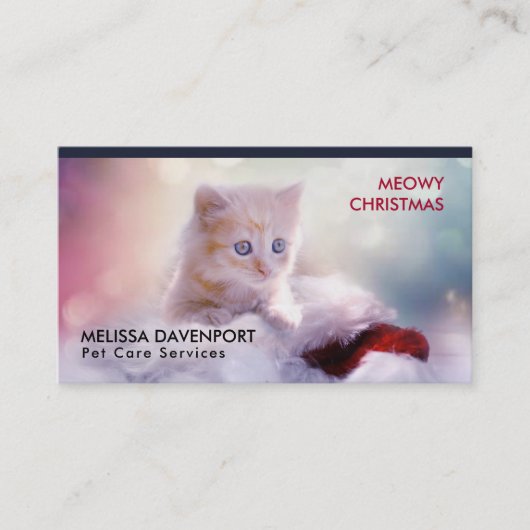 Niedliche Kittenruhe auf einer Weihnachtsmannmütze Visitenkarte (Vorderseite)