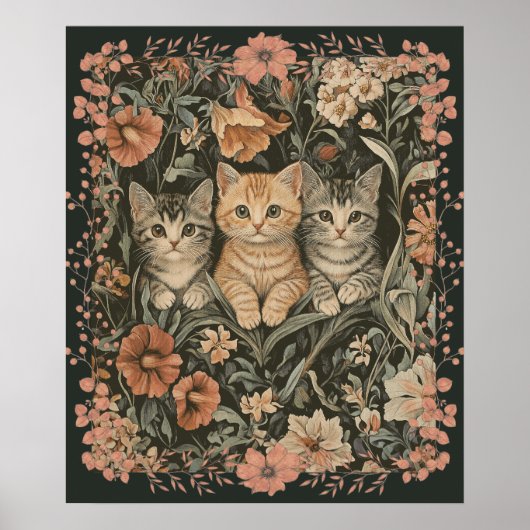 Niedliche Kittens im Stil von William Morris Poster (Vorne)