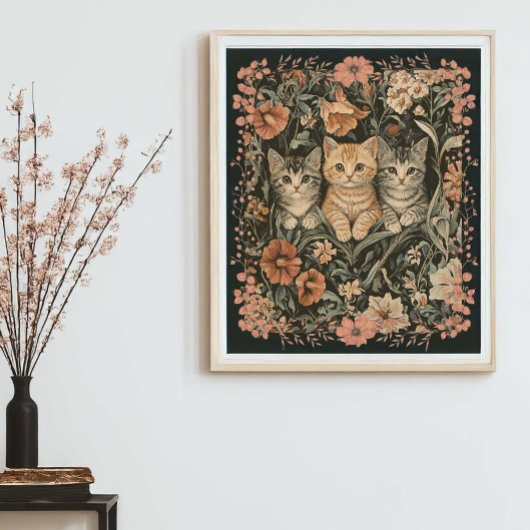 Niedliche Kittens im Stil von William Morris Poster
