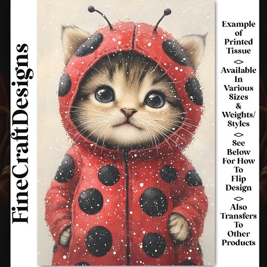 Niedliche Kitty Cat als Ladybug AK3H Decoupage ver Seidenpapier