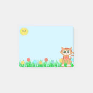 Niedliche Kitty Cat auf Light Blue Post-it Klebezettel