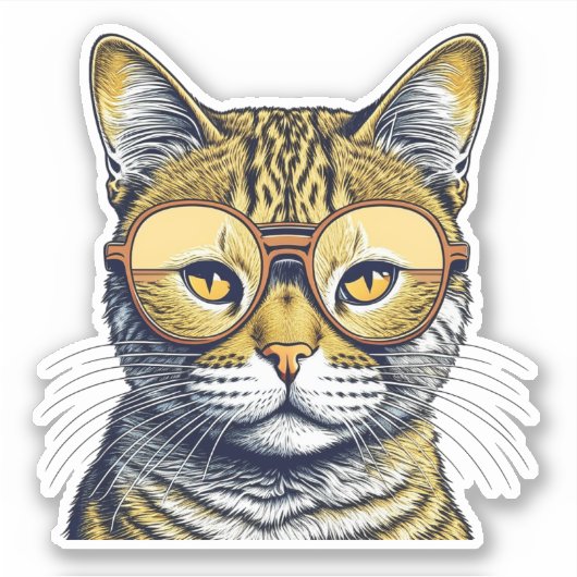 Niedliche Kitty Cat mit Brille Aufkleber (Vorderseite)