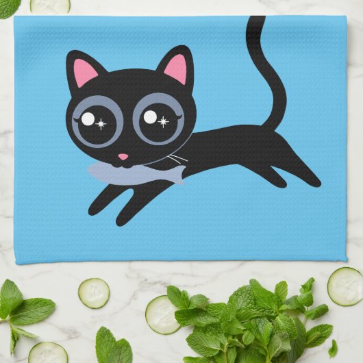 Niedliche Kitty Cat mit Fischgeschenk für Freundin Geschirrtuch (Gefaltet)