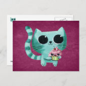 Niedliche Kitty Cat mit Kawaii Cupcake Postkarte (Vorne/Hinten)