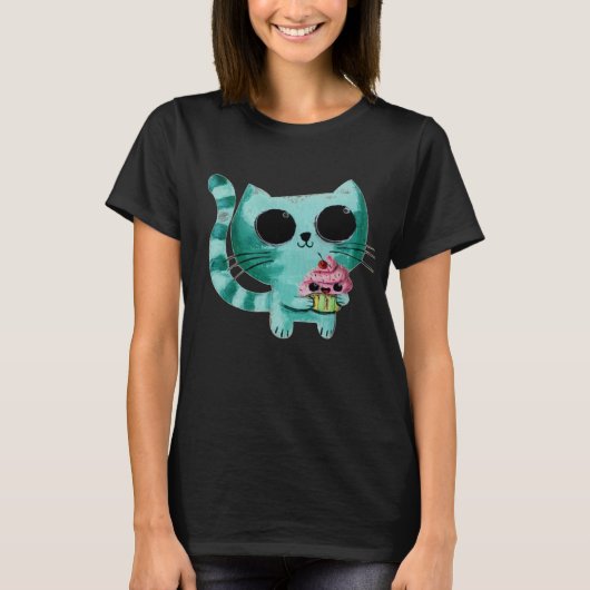 Niedliche Kitty Cat mit Kawaii Cupcake T-Shirt (Vorderseite)