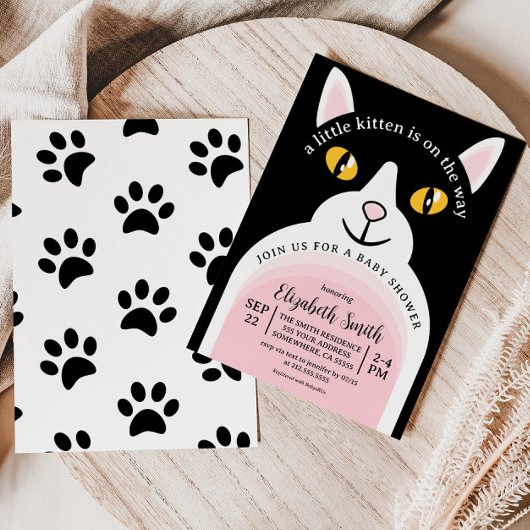 Niedliche Kitty Cat Moderne Arch Girly Babydusche Einladung