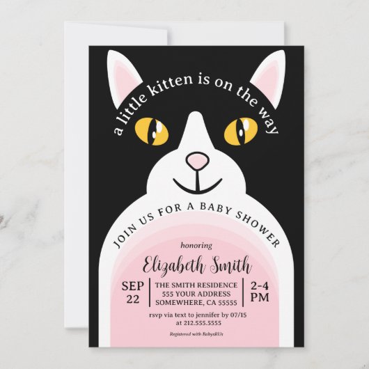 Niedliche Kitty Cat Moderne Arch Girly Babydusche Einladung (Vorderseite)