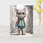 Niedliche Kitty Cat Out für einen Spaziergang Karte (Gelbe Blume)