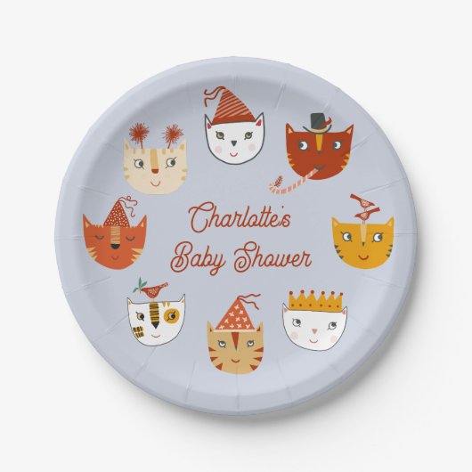Niedliche Kitty Cat Personalisiert Babydusche Pappteller (Vorderseite)