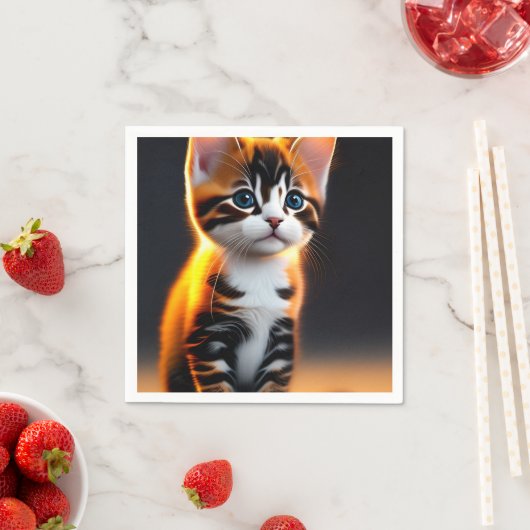 Niedliche Kitty Cat Sitting Art Serviette (Beispiel)