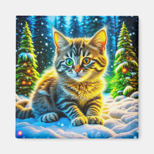 Niedliche Kitty Cat Spielen Outdoor on Christmas E Magnet