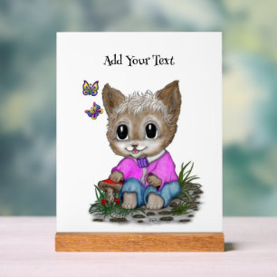 Niedliche Kitty Cat und Butterfly Acrylschild