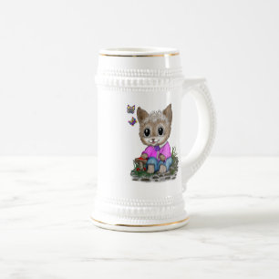 Niedliche Kitty Cat und Butterfly Bierglas