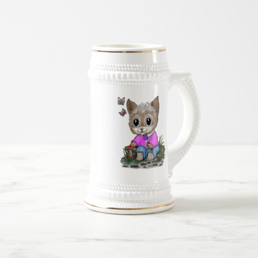 Niedliche Kitty Cat und Butterfly Bierglas (VorderseiteRechts)