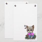 Niedliche Kitty Cat und Butterfly Briefpapier (Vorne/Hinten)