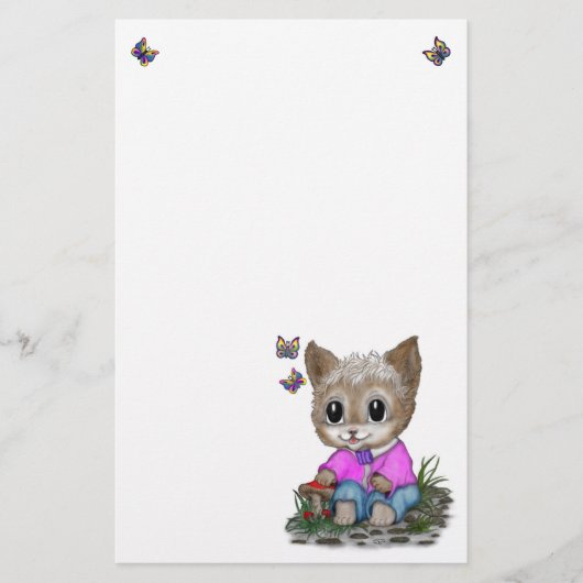 Niedliche Kitty Cat und Butterfly Briefpapier (Vorderseite)