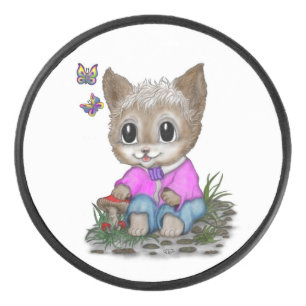 Niedliche Kitty Cat und Butterfly Eishockey Puck
