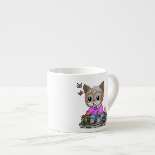 Niedliche Kitty Cat und Butterfly Espressotasse (Vorderseite Rechts)