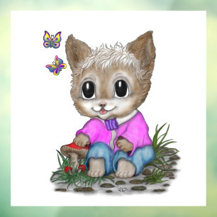 Niedliche Kitty Cat und Butterfly Fensteraufkleber