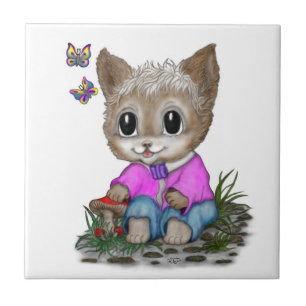 Niedliche Kitty Cat und Butterfly Fliese