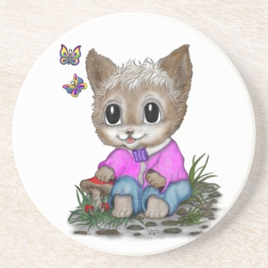 Niedliche Kitty Cat und Butterfly Getränkeuntersetzer (Vorne)