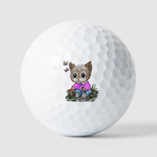 Niedliche Kitty Cat und Butterfly Golfball (Vorderseite)
