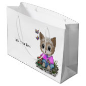 Niedliche Kitty Cat und Butterfly Große Geschenktüte (Rückseite Schrägansicht)