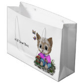 Niedliche Kitty Cat und Butterfly Große Geschenktüte (Vorderseite Schrägansicht)