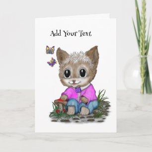 Niedliche Kitty Cat und Butterfly Karte