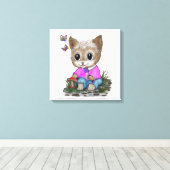 Niedliche Kitty Cat und Butterfly Leinwanddruck (Insitu (Holzboden))