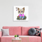 Niedliche Kitty Cat und Butterfly Leinwanddruck (Insitu (Wohnzimmer))
