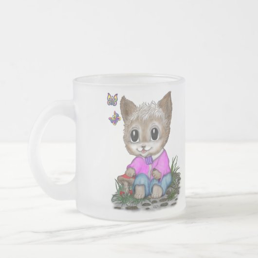 Niedliche Kitty Cat und Butterfly Mattglastasse (Links)