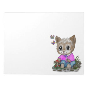 Niedliche Kitty Cat und Butterfly Notizblock