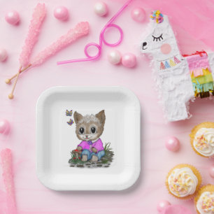 Niedliche Kitty Cat und Butterfly Pappteller