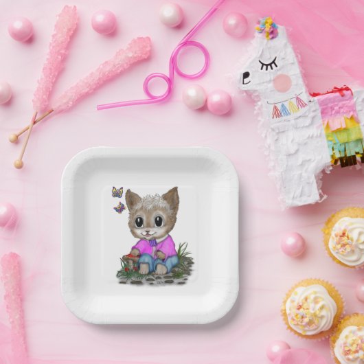 Niedliche Kitty Cat und Butterfly Pappteller (Party)