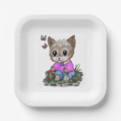 Niedliche Kitty Cat und Butterfly Pappteller (Vorderseite)