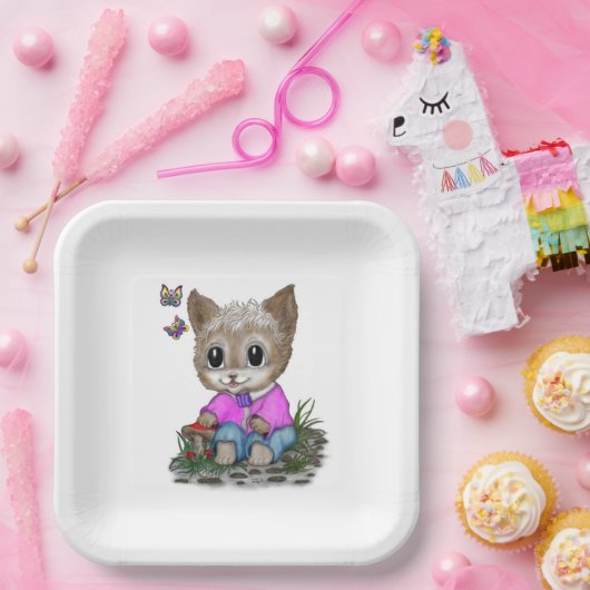 Niedliche Kitty Cat und Butterfly Pappteller (Party)
