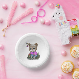 Niedliche Kitty Cat und Butterfly Pappteller