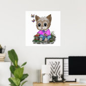 Niedliche Kitty Cat und Butterfly Poster (Heimbüro)