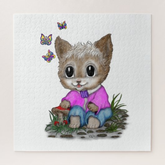Niedliche Kitty Cat und Butterfly Puzzle (Vertikal)