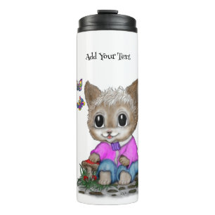Niedliche Kitty Cat und Butterfly Thermosbecher