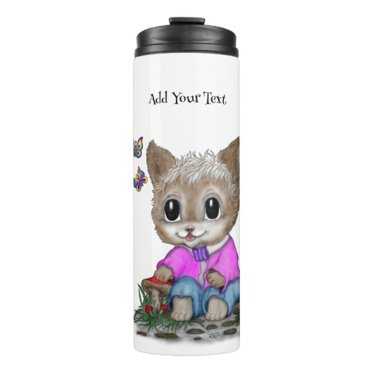 Niedliche Kitty Cat und Butterfly Thermosbecher (Vorderseite)