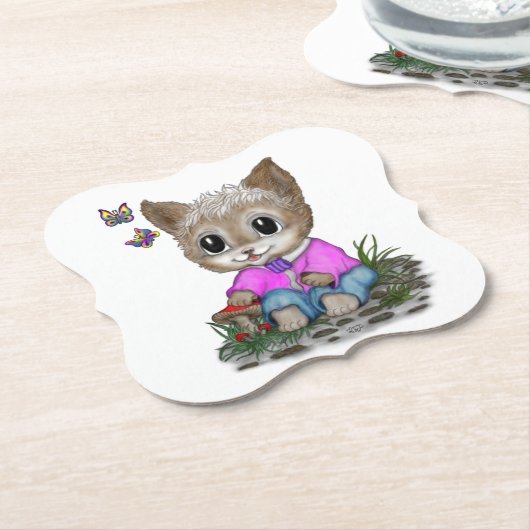 Niedliche Kitty Cat und Butterfly Untersetzer (angewinkelt)