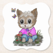 Niedliche Kitty Cat und Butterfly Untersetzer (Vorderseite)