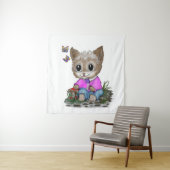 Niedliche Kitty Cat und Butterfly Wandteppich (Beispiel)