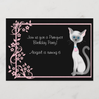Niedliche Kitty Cat und Rosa Blume Geburtstag Einladung